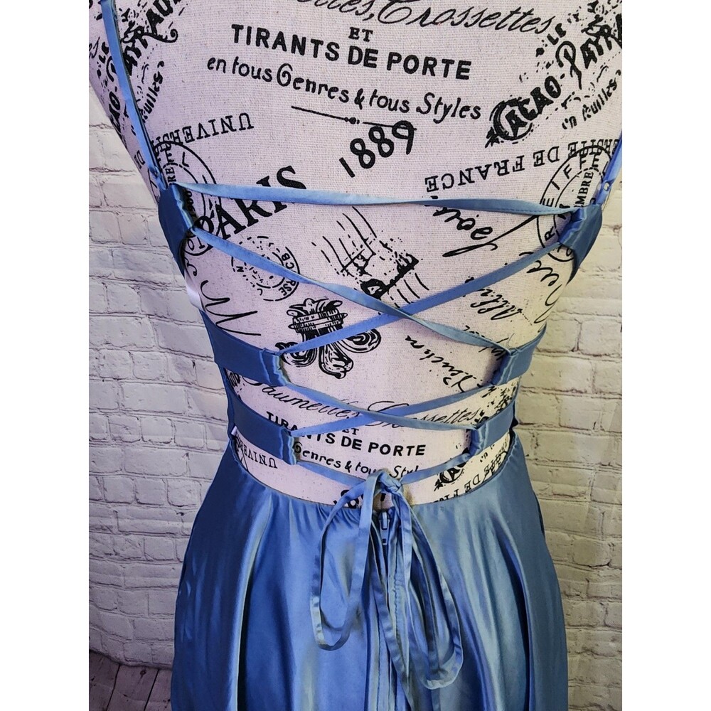 B. Darlin Floor Length Gown Womens 3 Blue Satin Cowlneck Lace-up Back Flattering - Picture 5 of 15